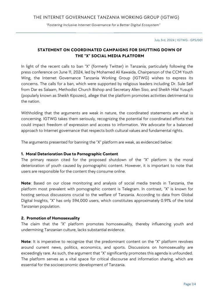IGTWG Statement on Coordinated Campaigns for Shutting Down of the “X” Social Media Platform